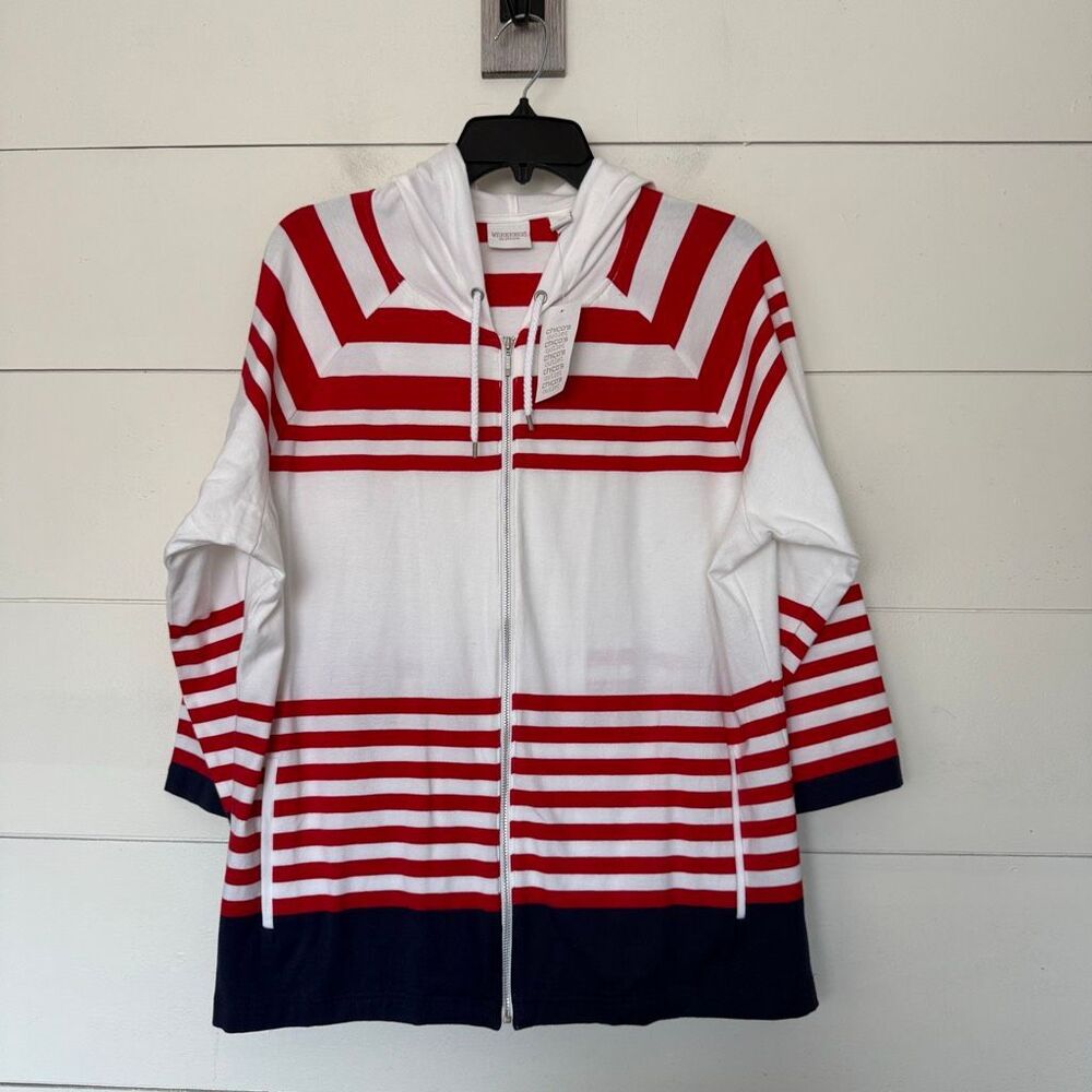 Chicos Women’s 2 Weekend Striped Wren Radiant Red Jacket New